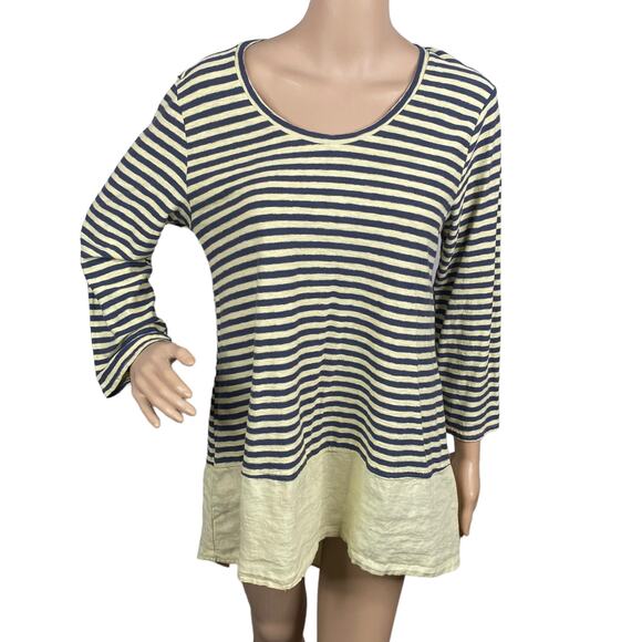 Cut Loose Yellow Gray Striped Cotton Linen Tunic Top Women's M - Picture 1 of 6
